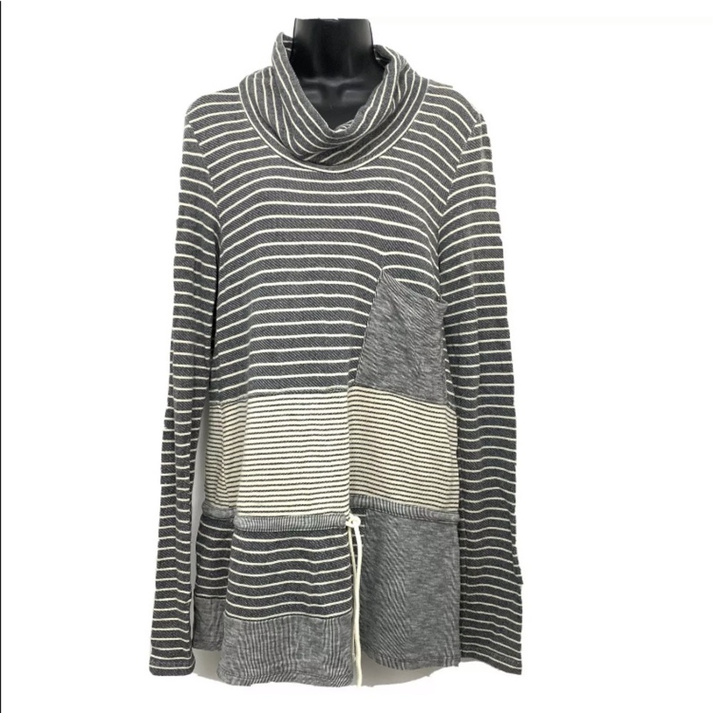 Anthropologie Sweatshirt Top L Navy Blue Striped Trio Saturday Sunday